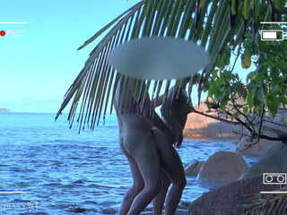 Voyeur Spy Nude Couple Having sex film on Public Beach.