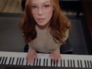 Music is fun when a student has no panties | piano lessons | x rated clip with Teacher | cum on face