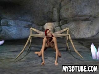 3D redhead deity getting fucked by an alien spider