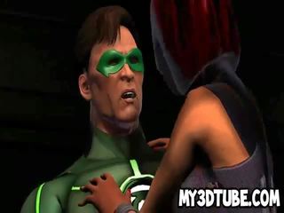 3D seductress gets fucked outdoors by the Green Lantern