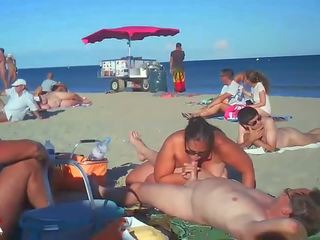 Milf Blows Her lover On Nude Beach By Voyeurs