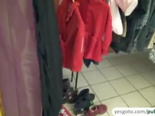 Pleasant amateur blows a peter and gets fucked at the clothing store